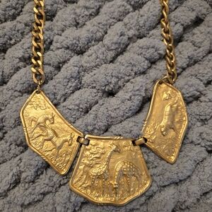 African Animal Necklace - ZEBRA - GIRAFFES- TIGERS- GOLD TONE- NWOT